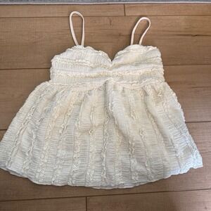 Ivory White Y2K Babydoll‎ Cami Top Ruffle Trim Sleeveless Casual Cute